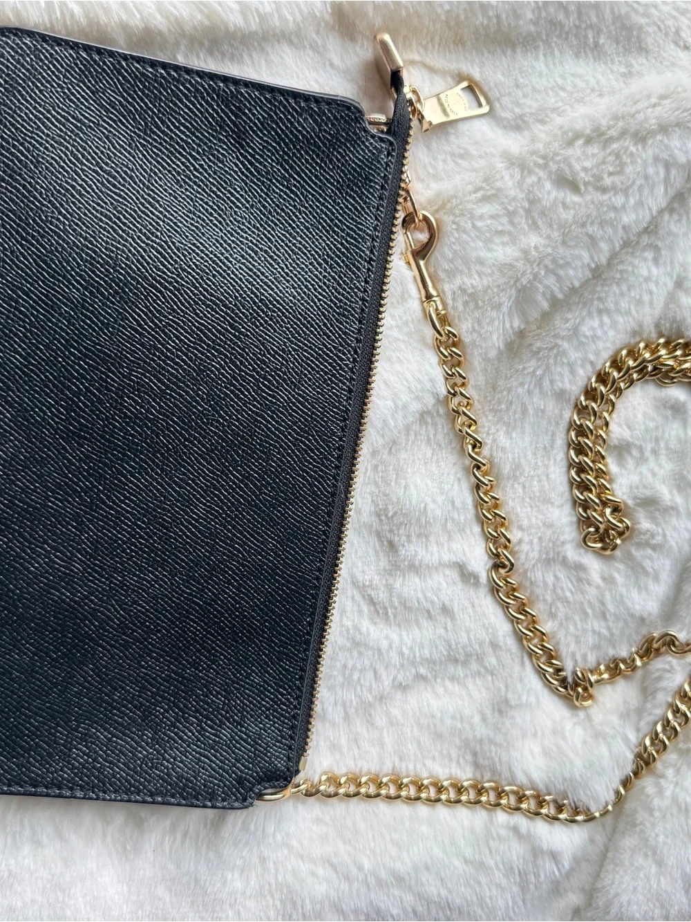 Coach Black Leather Crossbody Wristlet with Gold Chain Strap
